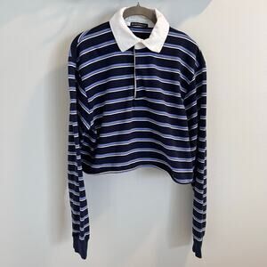 Brandy Melville Blue Striped Cotton Rugby Polo Shirt